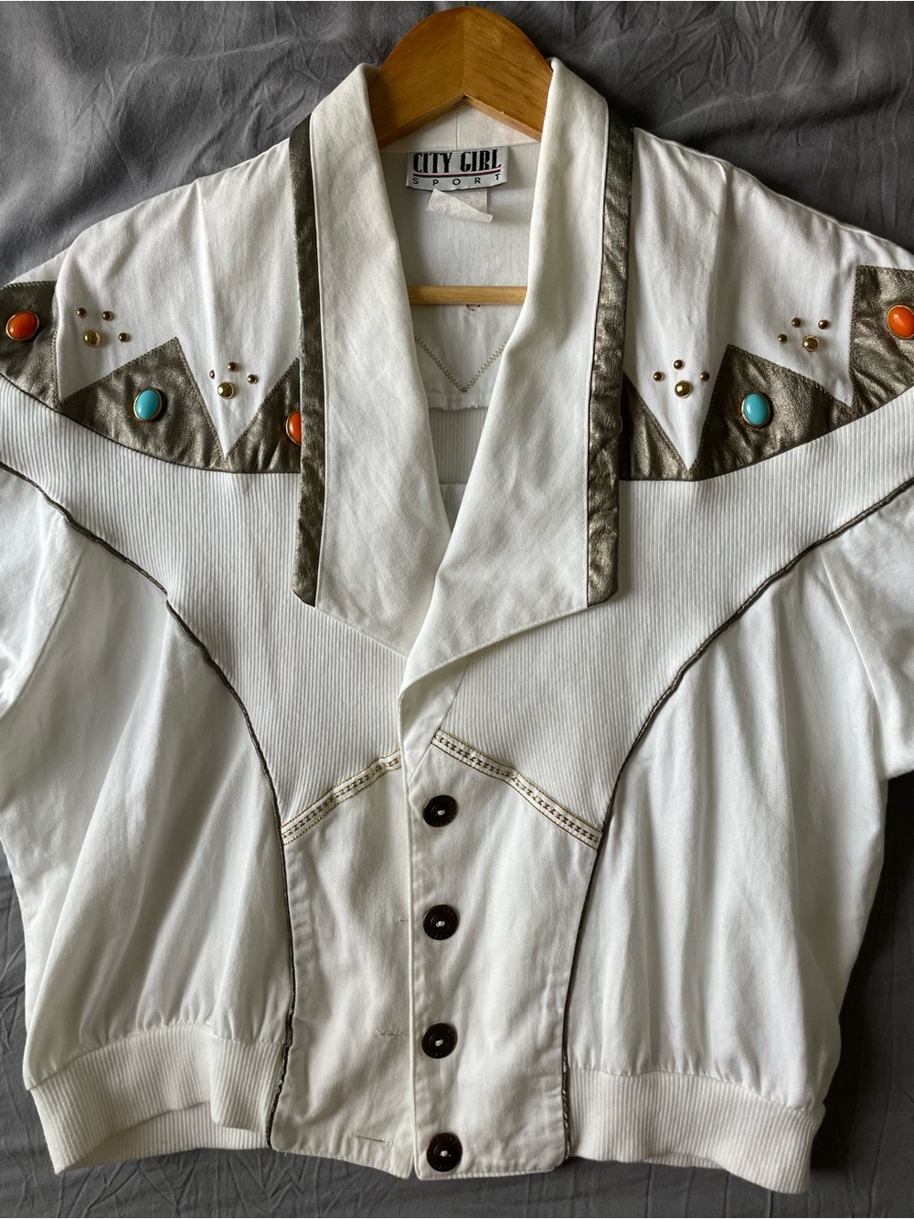 White Western-Inspired Button Front Jacket 100% Cotton Size Small
